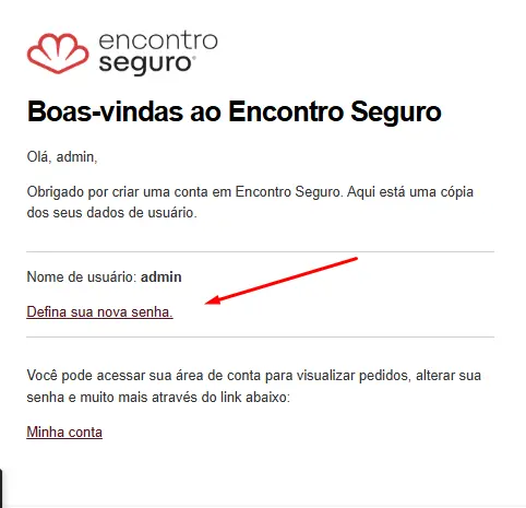 Exemplo de onde encontrar o link para definir senha no e-mail